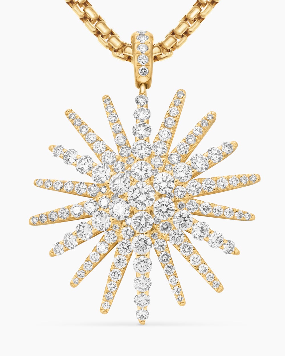 Womens Starburst Pendant in 18K Yellow Gold with Full Pavé Diamonds, 33.7mm