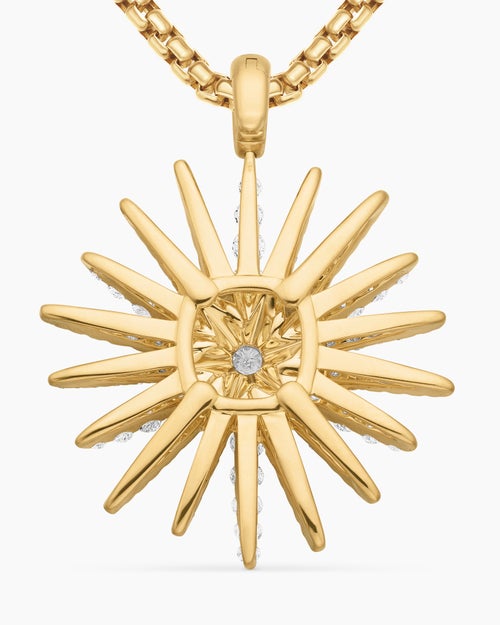 Womens Starburst Pendant in 18K Yellow Gold with Full Pavé Diamonds, 33.7mm