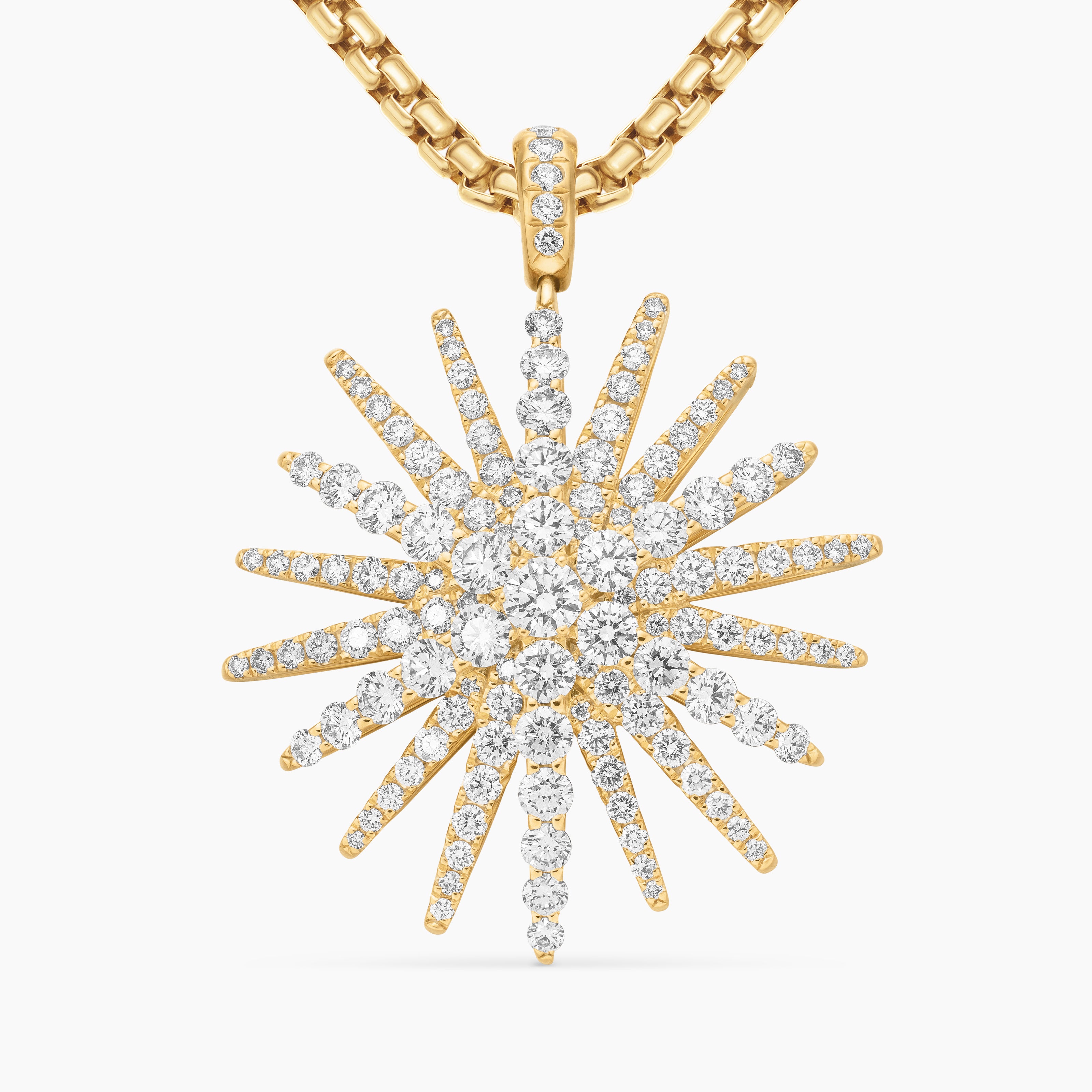 Womens Starburst Pendant in 18K Yellow Gold with Full Pav&eacute; Diamonds, 33.7mm