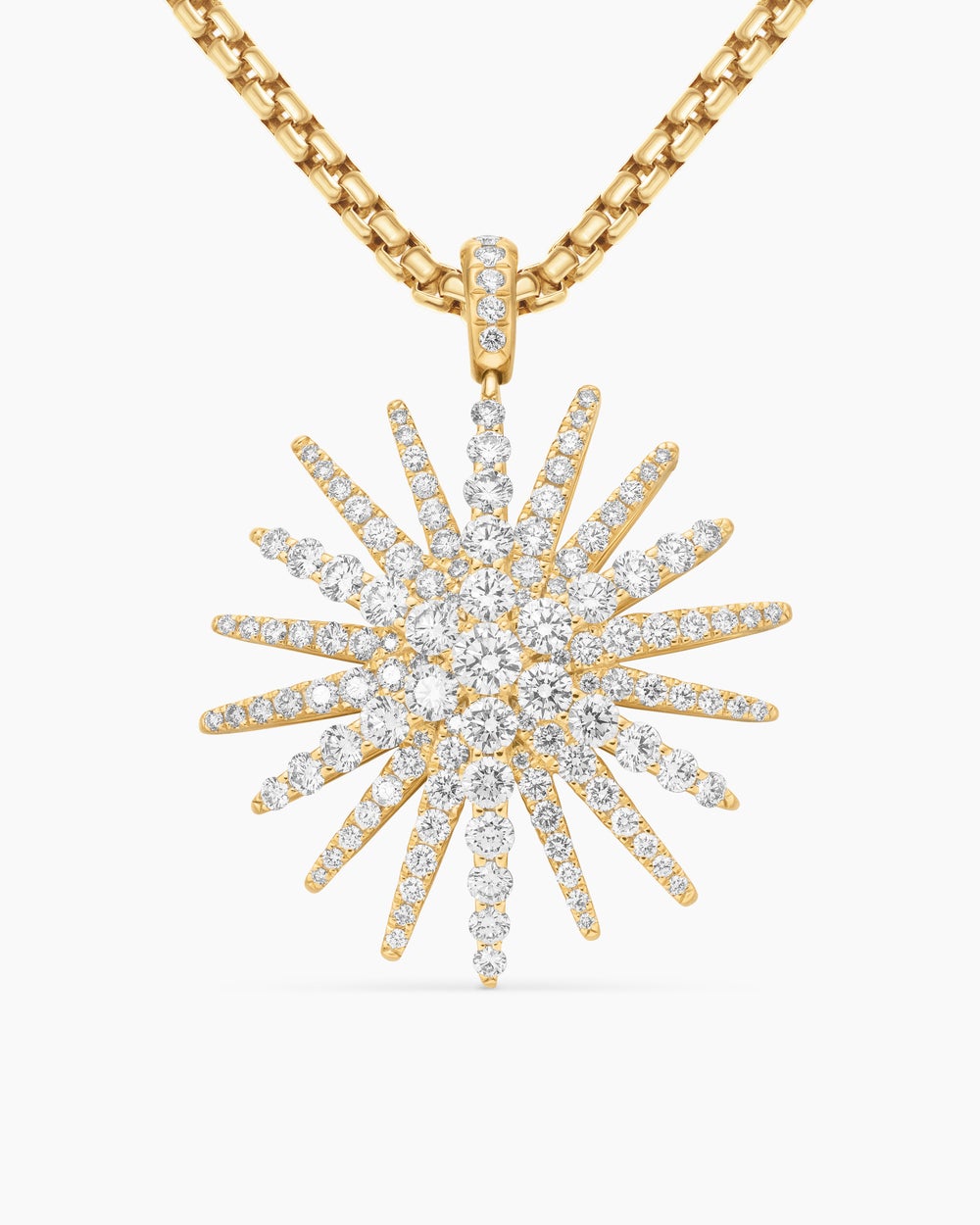 Womens Starburst Pendant in 18K Yellow Gold with Full Pavé Diamonds, 33.7mm