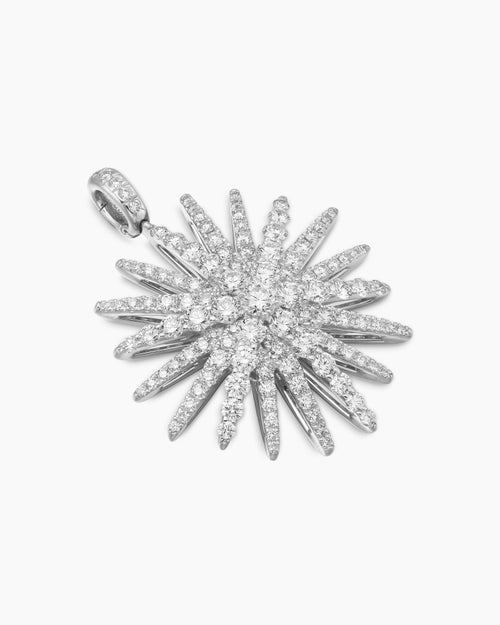 Womens Starburst Pendant in 18K White Gold with Full Pavé Diamonds, 33.7mm