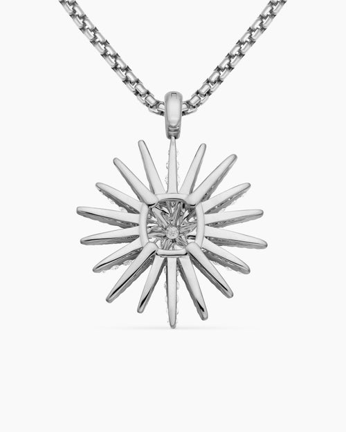 Womens Starburst Pendant in 18K White Gold with Full Pavé Diamonds, 33.7mm