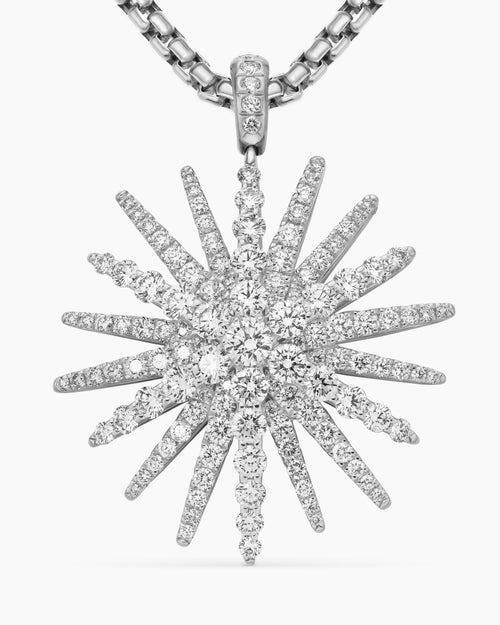 Womens Starburst Pendant in 18K White Gold with Full Pavé Diamonds, 33.7mm