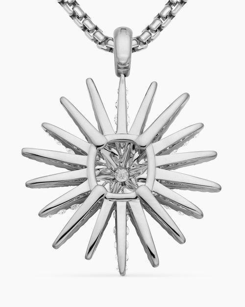 Womens Starburst Pendant in 18K White Gold with Full Pavé Diamonds, 33.7mm