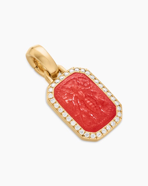 Womens Petrvs® Bee Amulet in 18K Yellow Gold with Carnelian and Diamonds, 15mm