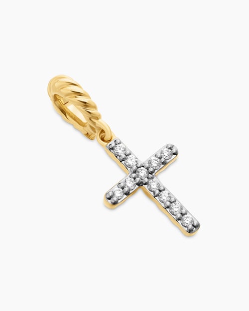 Womens Cable Collectibles® Cross Amulet in 18K Yellow Gold with Diamonds, 11.4mm