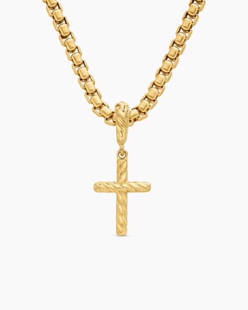 Womens Cable Collectibles® Cross Amulet in 18K Yellow Gold with Diamonds, 11.4mm