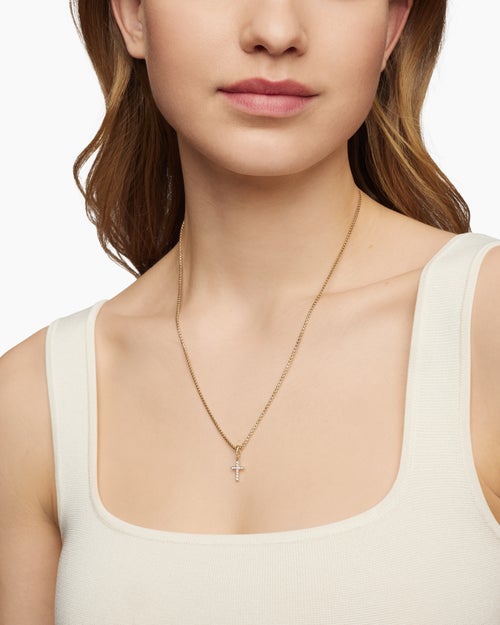 Womens Cable Collectibles® Cross Amulet in 18K Yellow Gold with Diamonds, 11.4mm