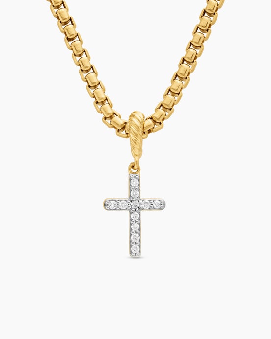 Cable Collectibles® Cross Amulet in 18K Yellow Gold with Diamonds, 11.4mm