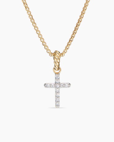 Cable Collectables® Cross Amulet in 18K Yellow Gold with Diamonds, 17mm