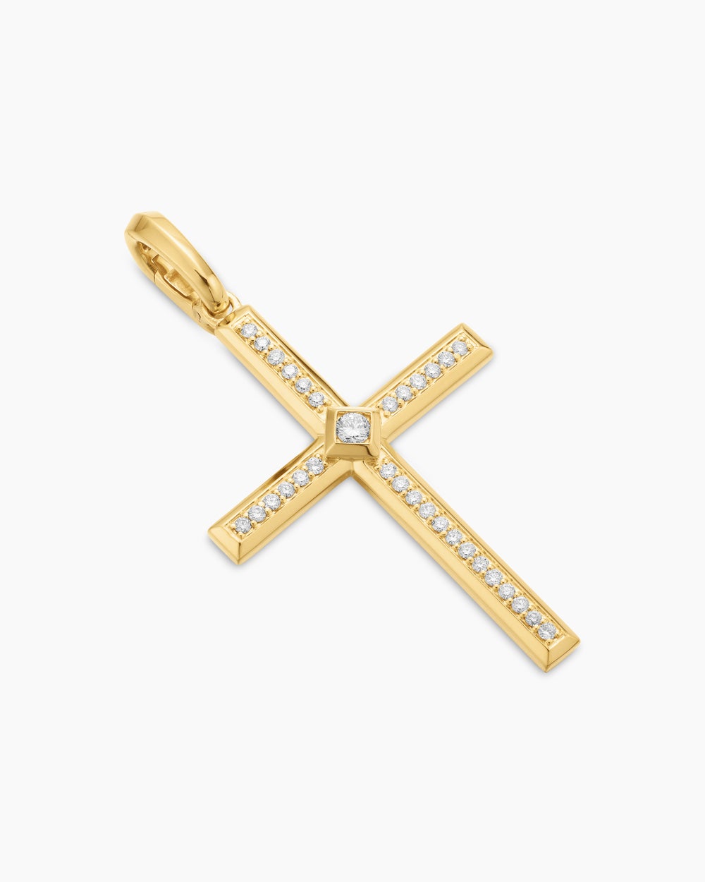 Womens Modern Renaissance® Cross Pendant in 18K Yellow Gold with Diamonds, 34mm