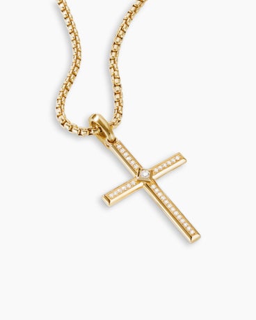 Modern Renaissance Cross Pendant in 18K Yellow Gold with Diamonds, 34mm
