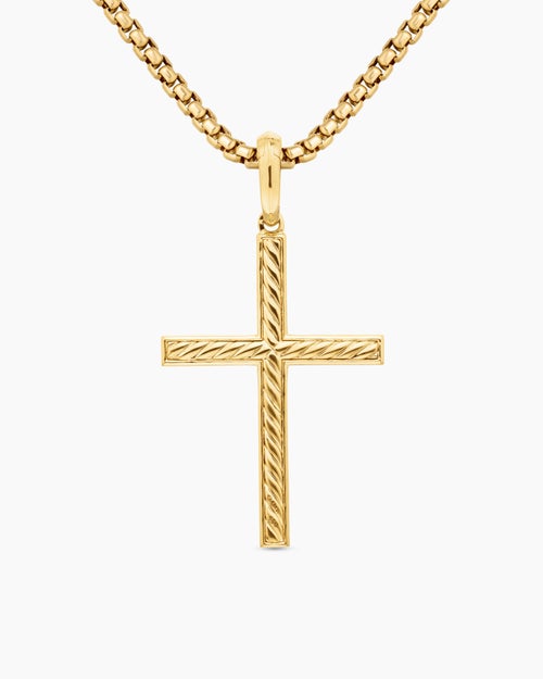 Womens Modern Renaissance® Cross Pendant in 18K Yellow Gold with Diamonds, 34mm