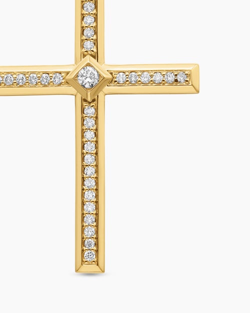 Womens Modern Renaissance® Cross Pendant in 18K Yellow Gold with Diamonds, 34mm
