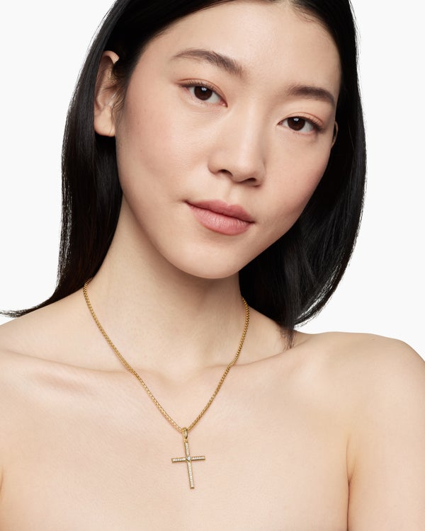 Modern Renaissance® Cross Pendant in 18K Yellow Gold with Diamonds, 34mm