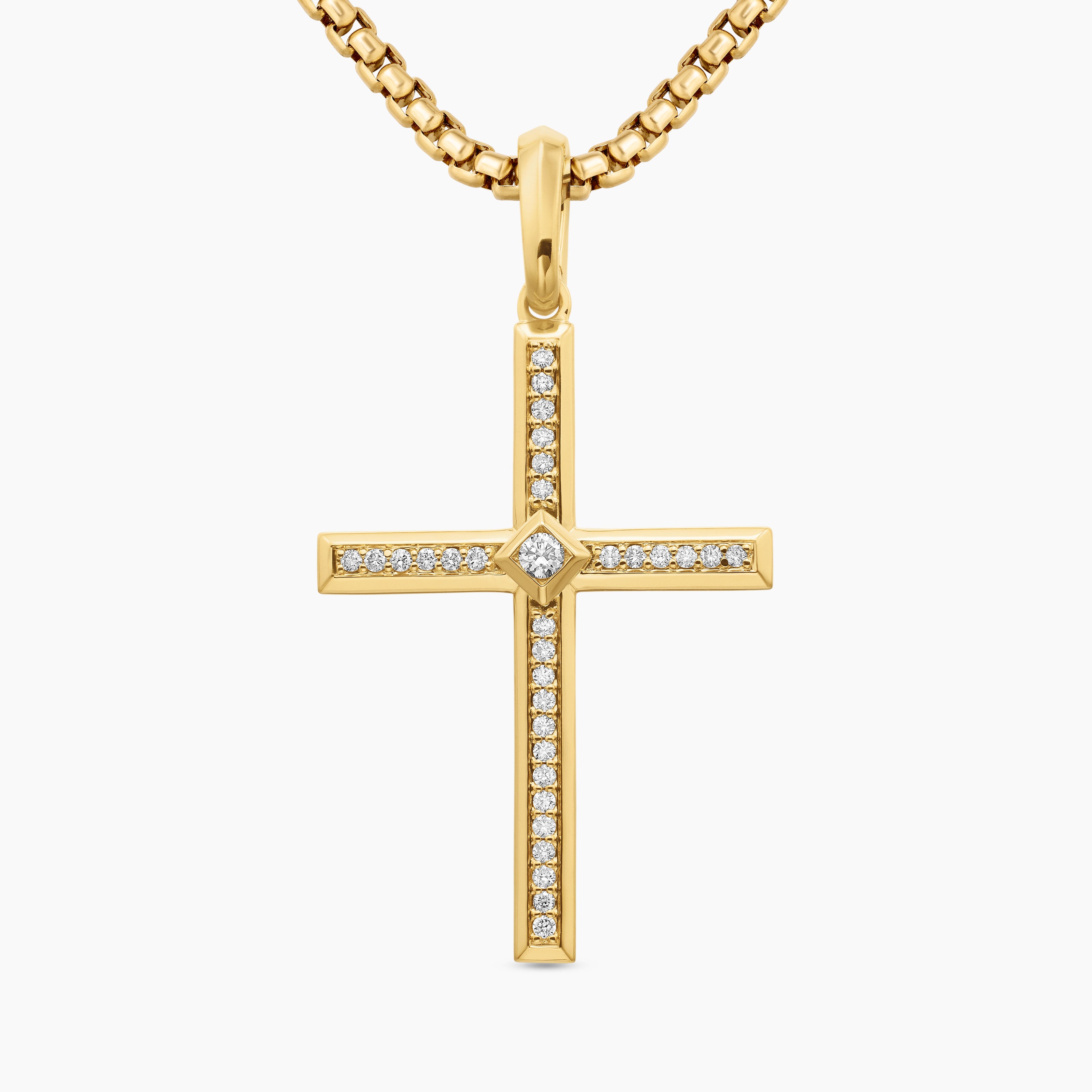 Womens Modern Renaissance&reg; Cross Pendant in 18K Yellow Gold with Diamonds, 34mm