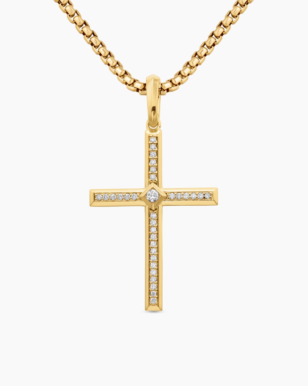 Womens Modern Renaissance® Cross Pendant in 18K Yellow Gold with Diamonds, 34mm