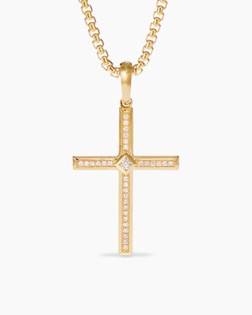 Modern Renaissance Cross Pendant in 18K Yellow Gold with Diamonds, 34mm