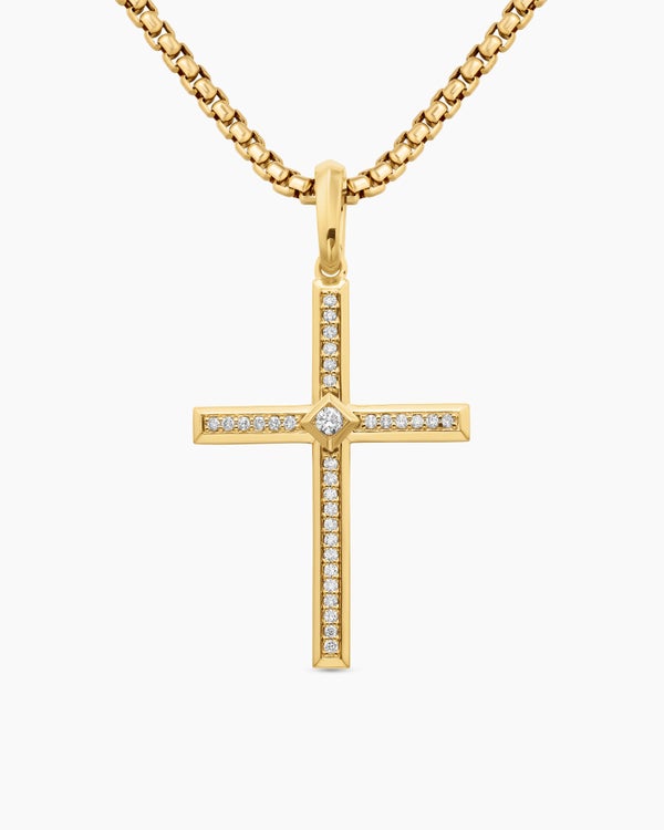 Modern Renaissance® Cross Pendant in 18K Yellow Gold with Diamonds, 34mm