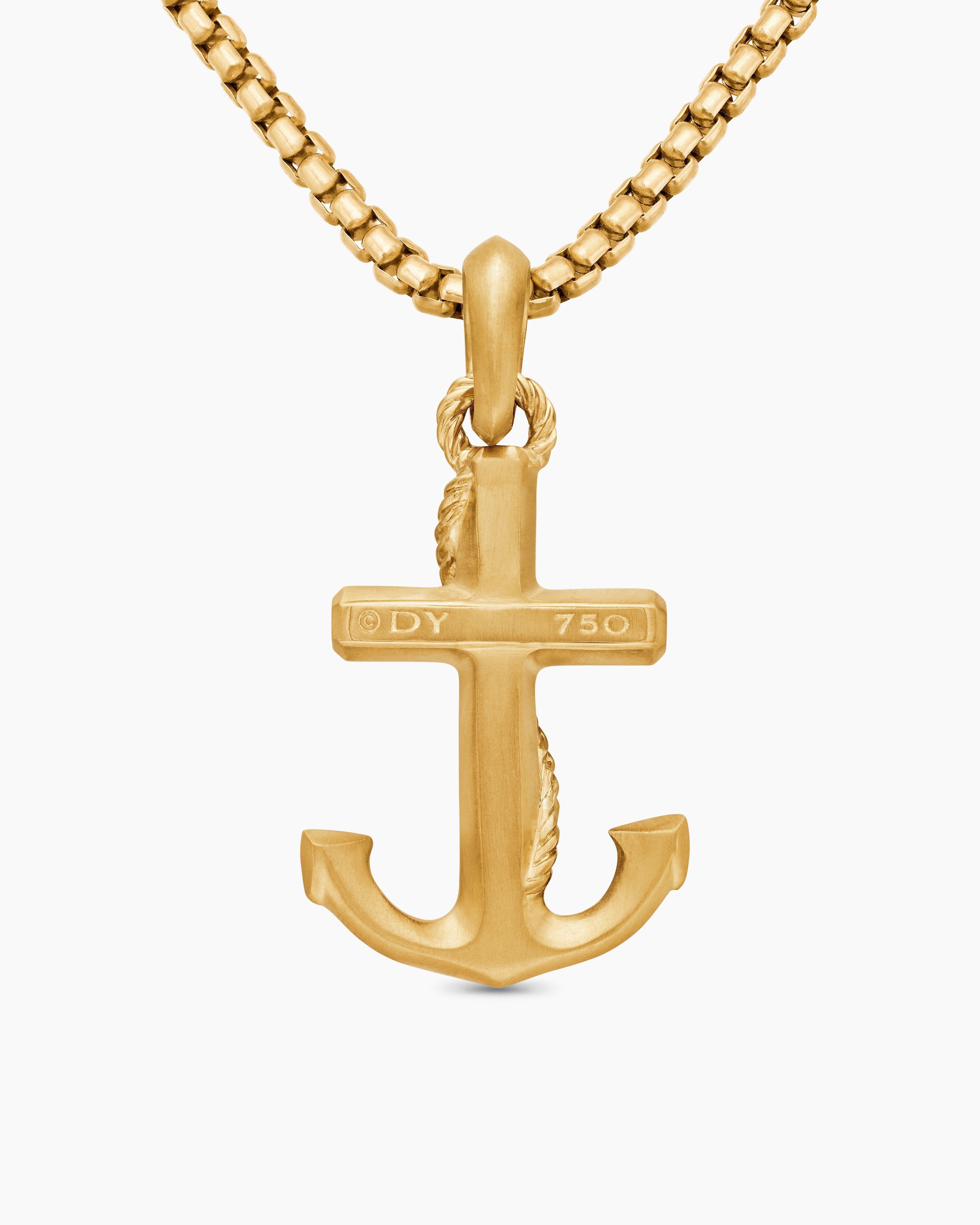 Men's Anchor Pendant Necklace Rope Design 14K White Gold