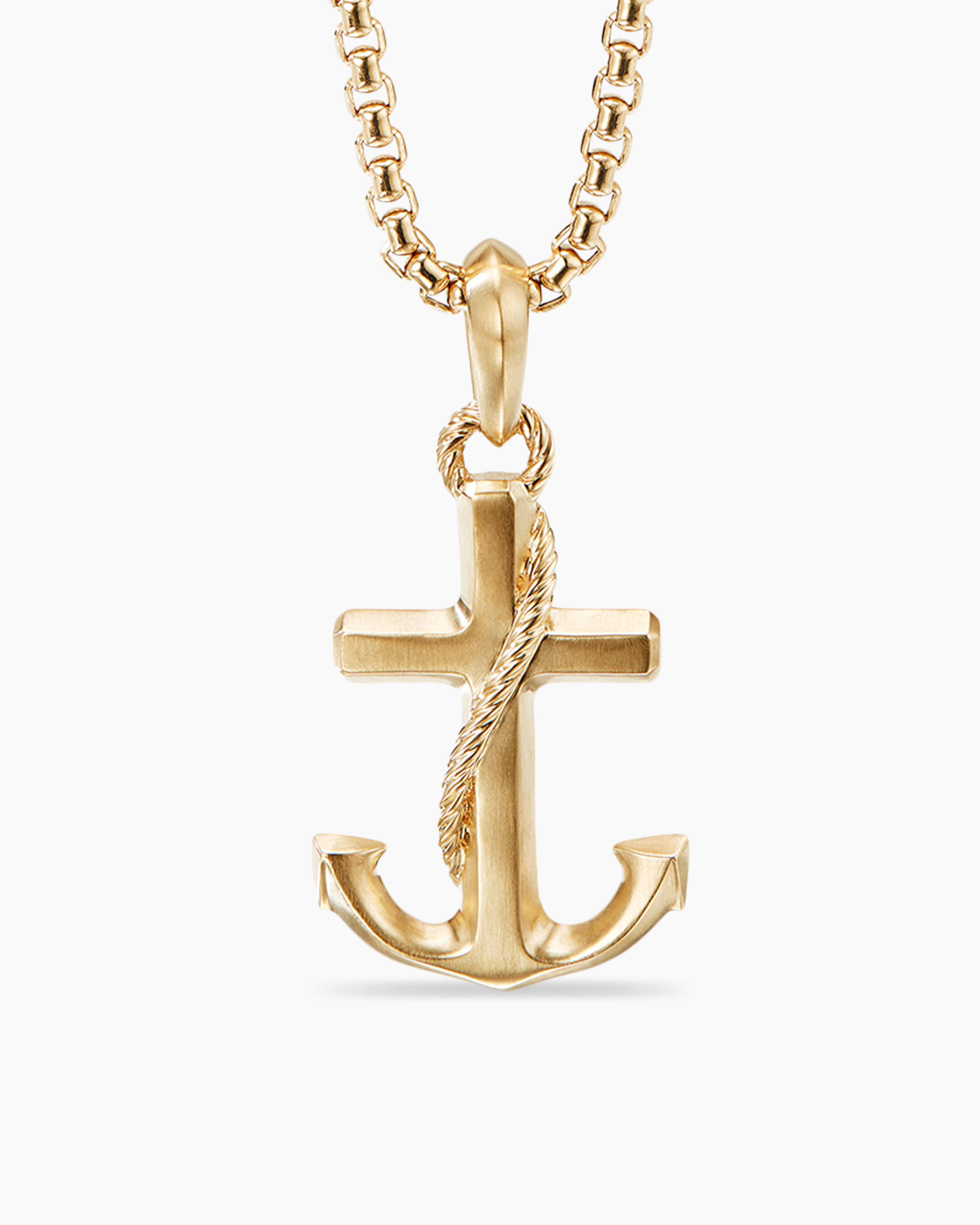 Yellow Gold Anchor Silhouette Circle Pendant Necklace