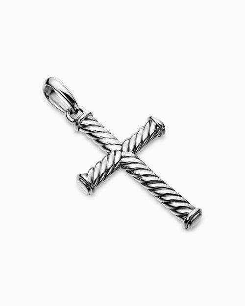 Mens Cable Cross Pendant in Sterling Silver, 35mm