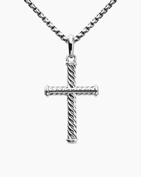 Cable Cross Pendant in Sterling Silver, 35mm