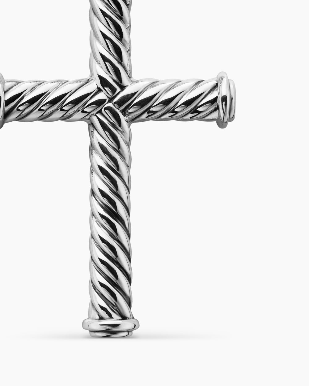 Mens Cable Cross Pendant in Sterling Silver, 35mm