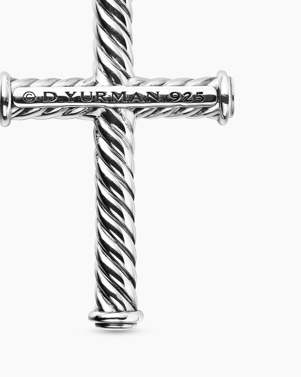 Mens Cable Cross Pendant in Sterling Silver, 35mm