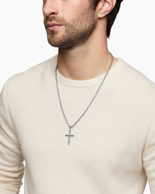 Mens Cable Cross Pendant in Sterling Silver, 35mm