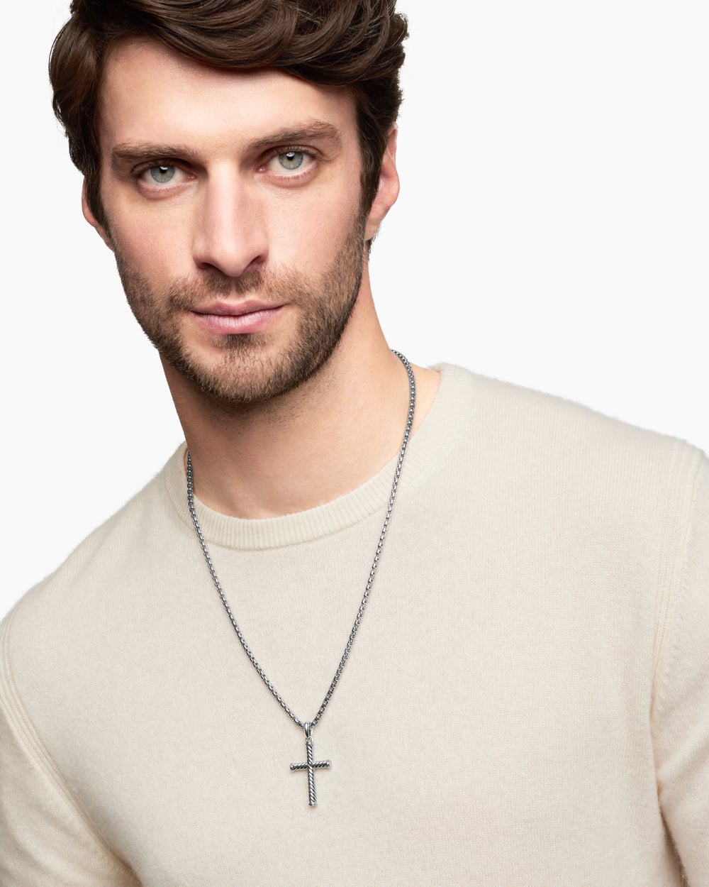 Mens Cable Cross Pendant in Sterling Silver, 35mm