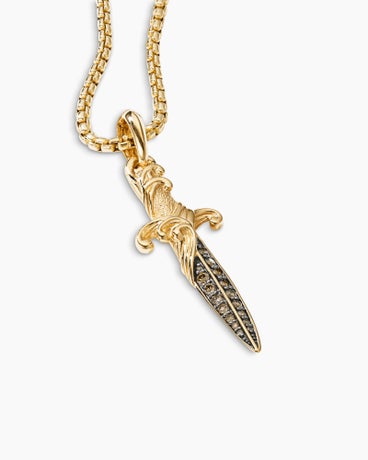 Waves Dagger Amulet in 18K Yellow Gold with Cognac Diamonds, 43.8mm