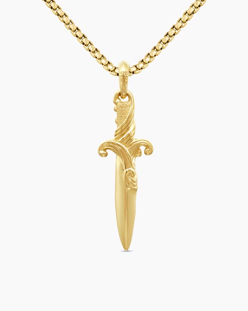 Mens Waves Dagger Amulet in 18K Yellow Gold with Cognac Diamonds, 44mm