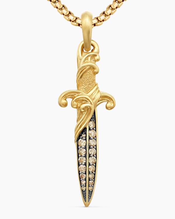 Waves Dagger Amulet in 18K Yellow Gold with Cognac Diamonds, 44mm