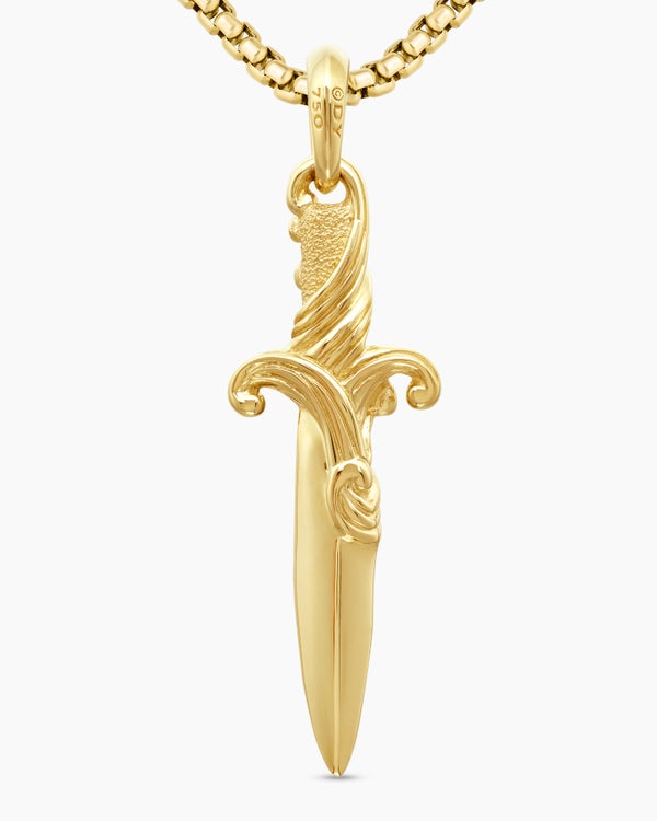 Waves Dagger Amulet in 18K Yellow Gold with Cognac Diamonds, 44mm