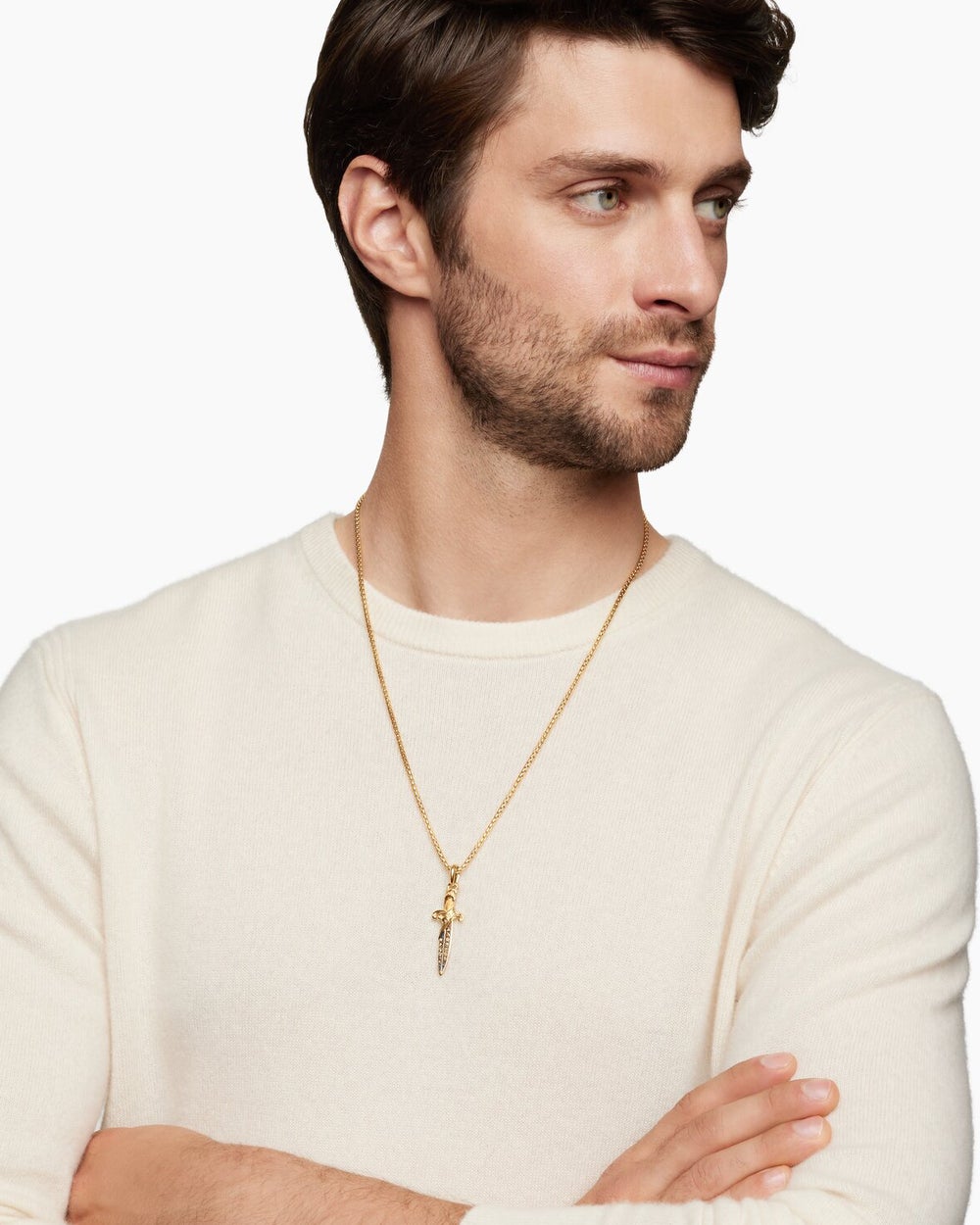 Amulette dague Waves en or jaune 18 carats avec diamants cognac, 44 mm hommes