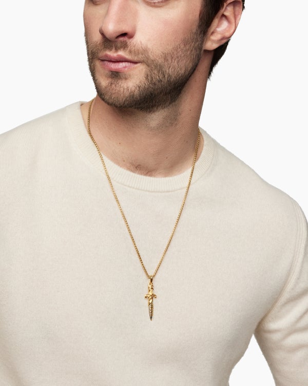 Waves Dagger Amulet in 18K Yellow Gold with Cognac Diamonds, 44mm