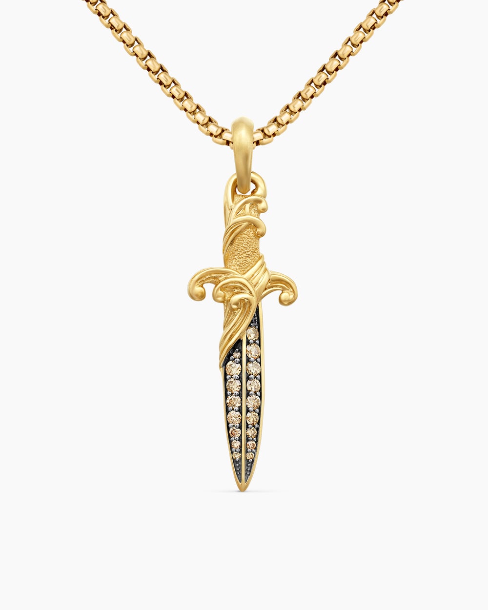 Amulette dague Waves en or jaune 18 carats avec diamants cognac, 44 mm hommes