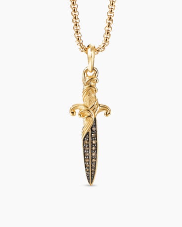 Waves Dagger Amulet in 18K Yellow Gold with Cognac Diamonds, 43.8mm