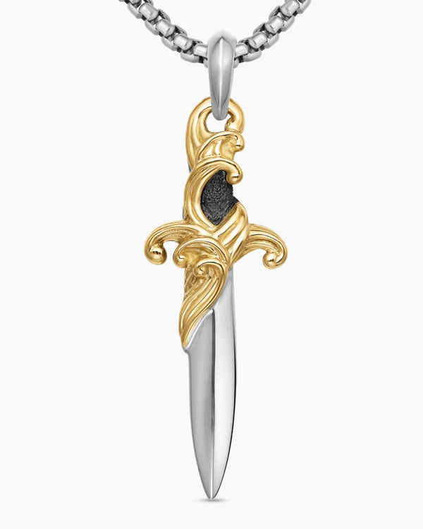 Waves Dagger Amulet in Sterling Silver with 18K Yellow Gold, 44mm