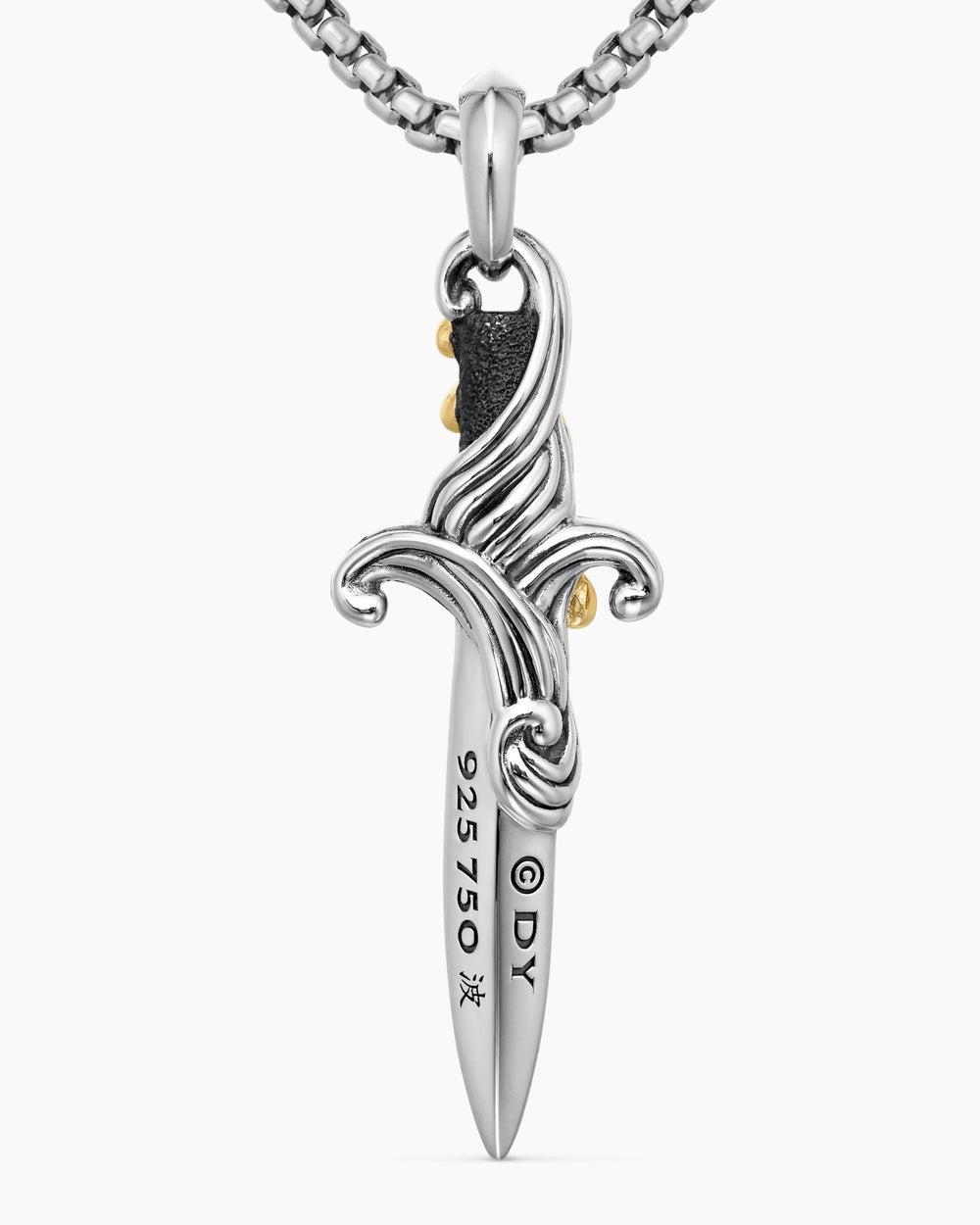 Amulette poignard Waves en argent sterling avec or jaune 18 carats, 44 mm hommes