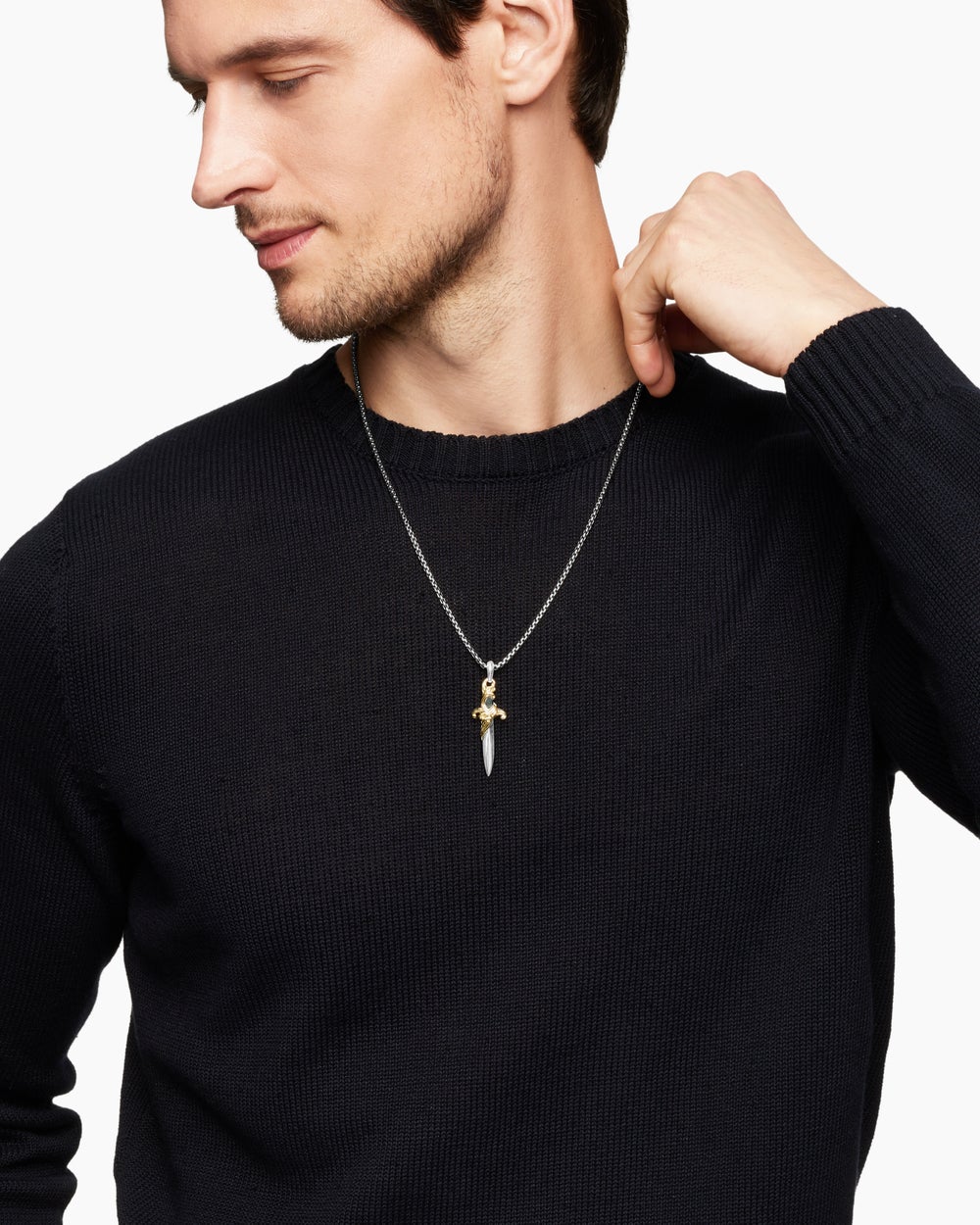 Amulette poignard Waves en argent sterling avec or jaune 18 carats, 44 mm hommes