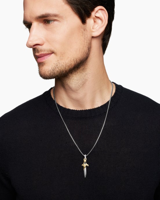 Waves Dagger Amulet in Sterling Silver with 18K Yellow Gold, 44mm