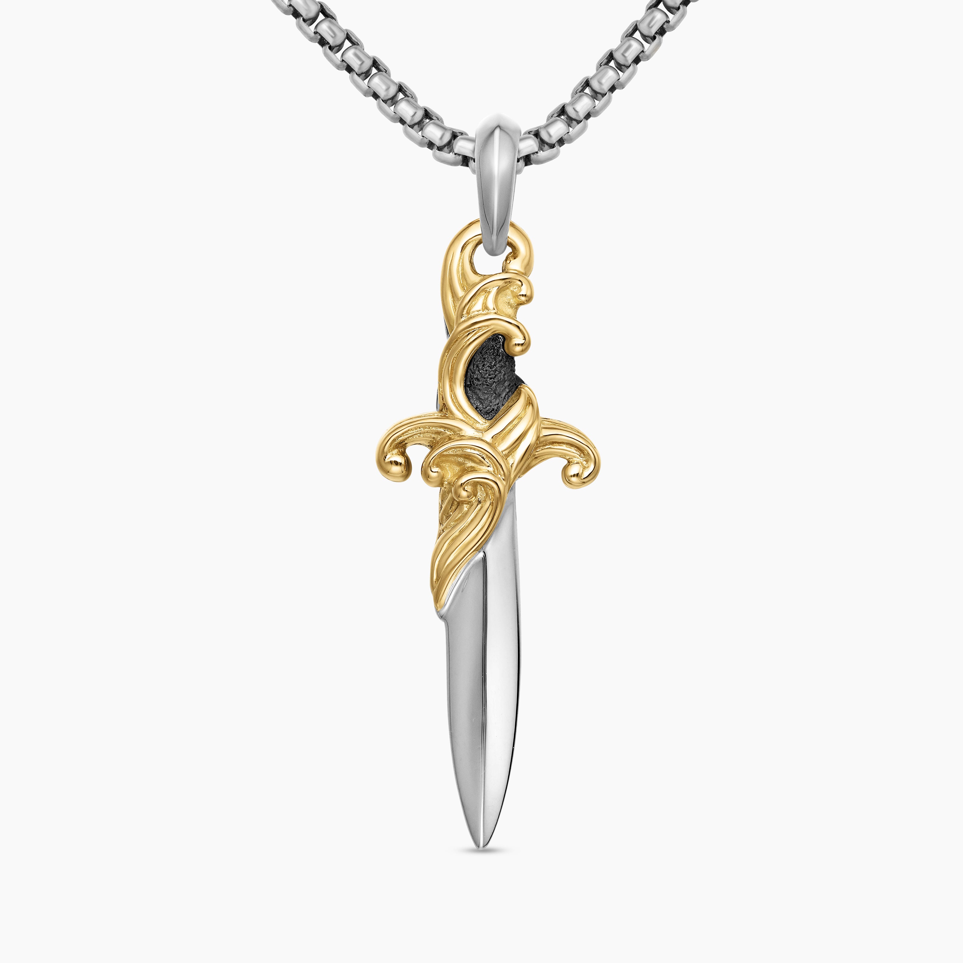 Amulette poignard Waves en argent sterling avec or jaune 18 carats, 44 mm hommes 
