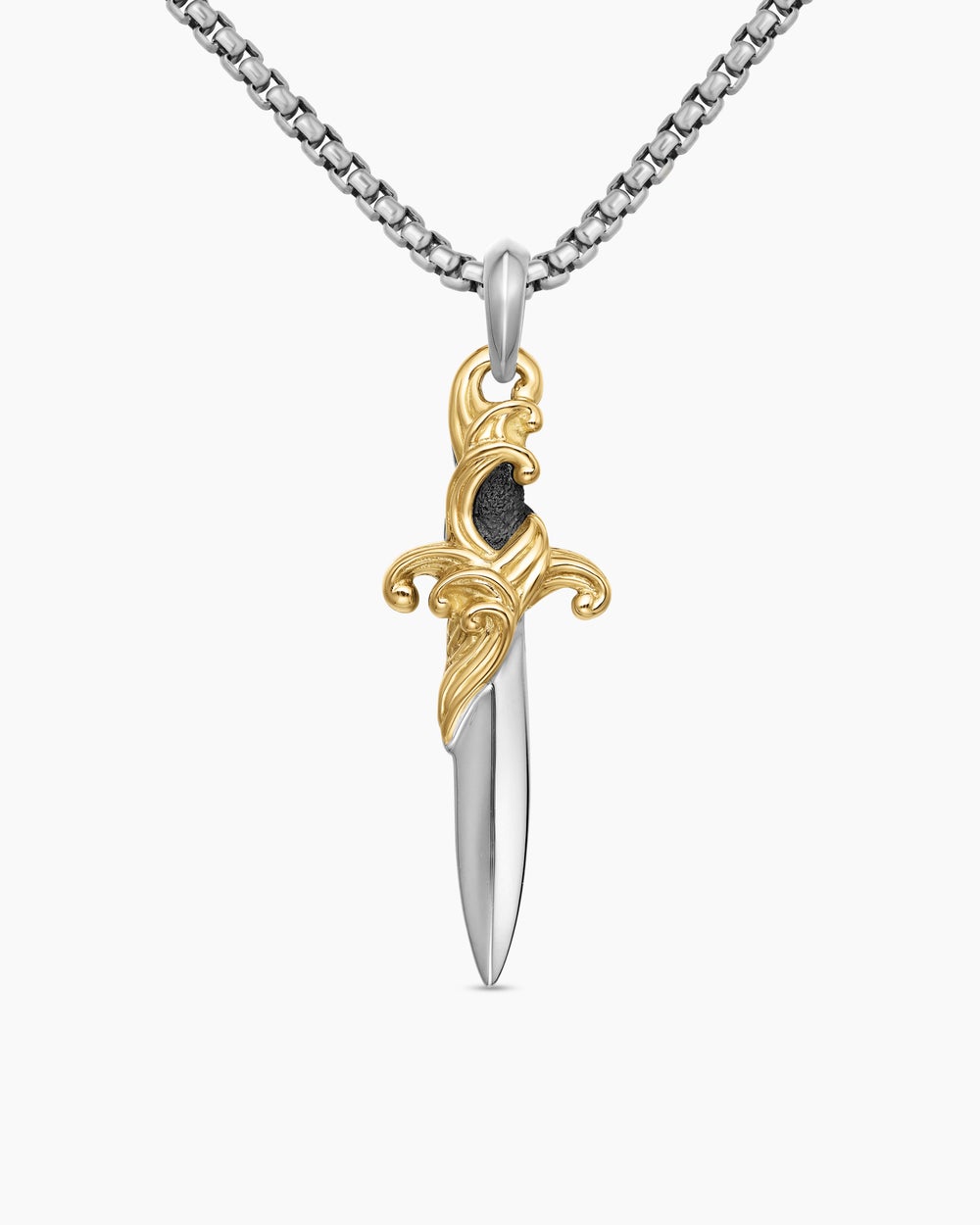 Amulette poignard Waves en argent sterling avec or jaune 18 carats, 44 mm hommes