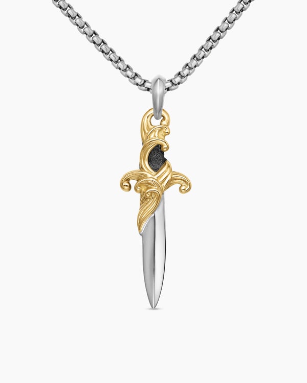Waves Dagger Amulet in Sterling Silver with 18K Yellow Gold, 44mm