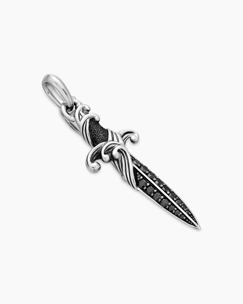 Mens Waves Dagger Amulet in Sterling Silver with Black Diamonds, 44mm