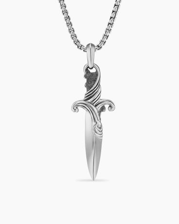 Waves Dagger Amulet in Sterling Silver with Black Diamonds, 43.8mm