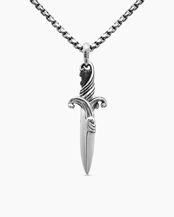 Waves Dagger Amulet in Sterling Silver with Black Diamonds, 44mm