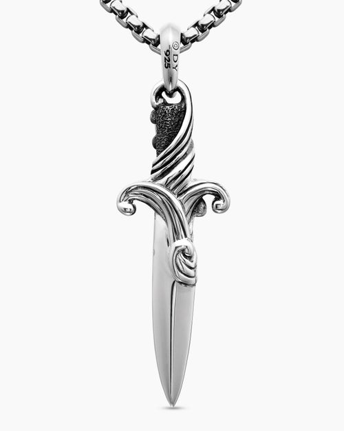 Amulette poignard Waves en argent massif avec diamants noirs, 44 mm